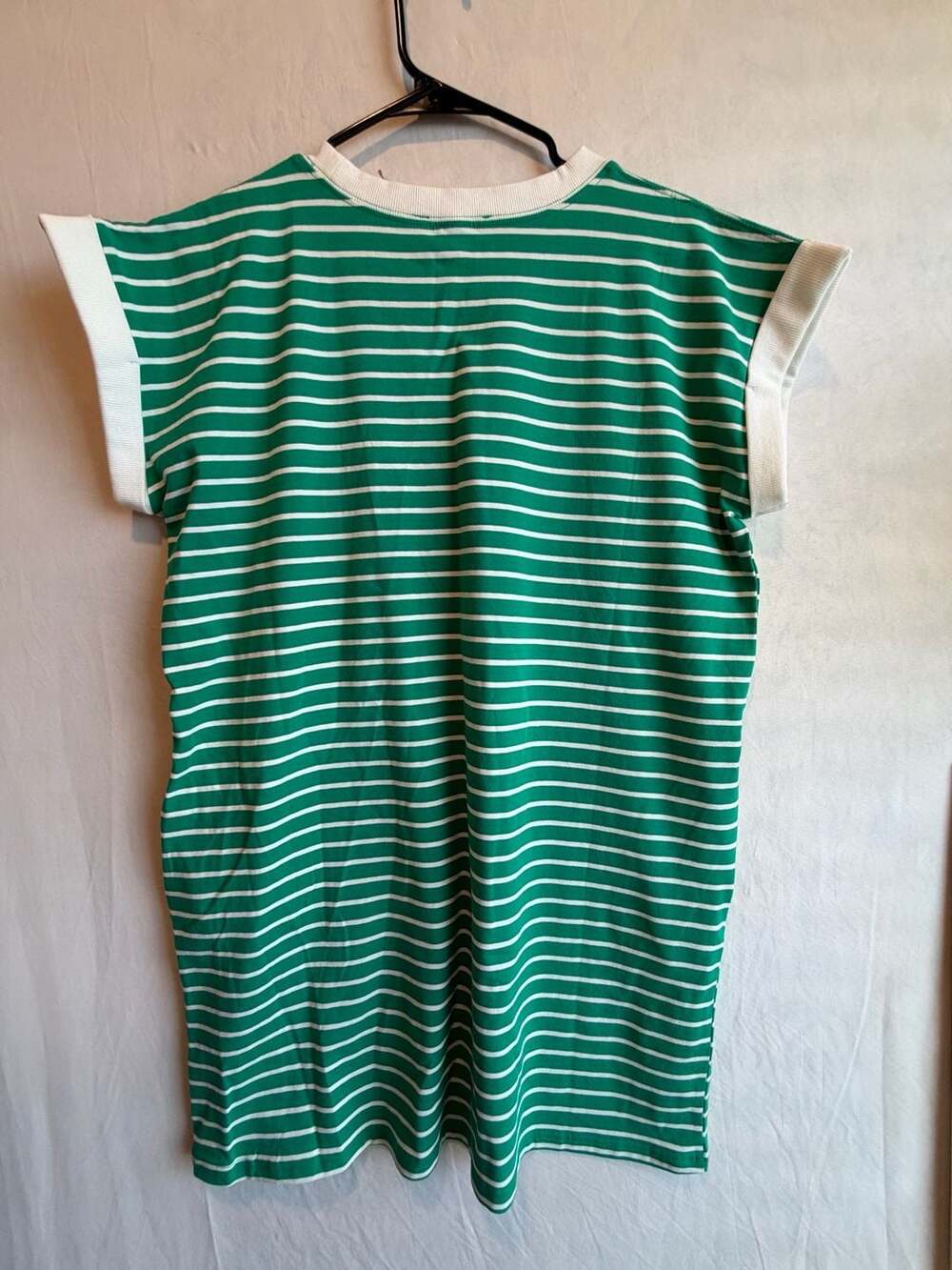 Zenana Green And White Striped Cap Sleeve Tee Top Size L - Picture 6 of 7